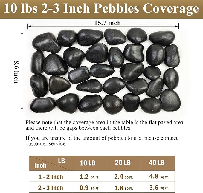FANTIAN 40 Pounds Black Natural River Pebbles – 2-3 Inch Decorative Black Ornamental River Pebbles for Garden Landscaping, Home Décor, Outdoor Paving, Fountain Decoration