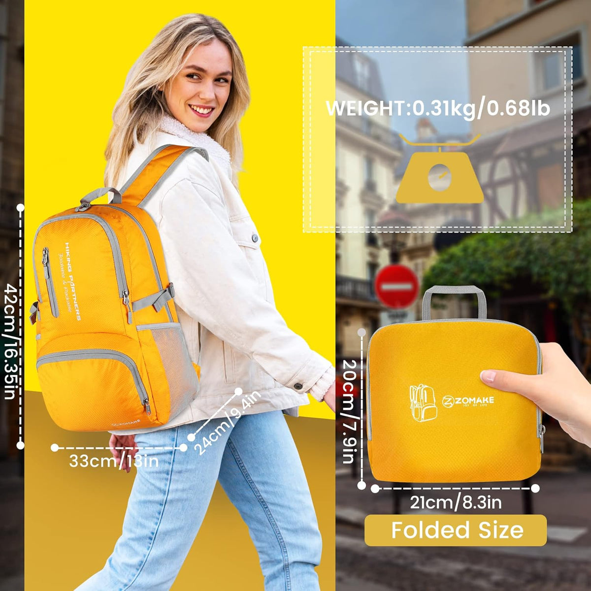 ZOMAKE Lightweight Packable Backpack - 35L Light Foldable Hiking Backpacks Water Resistant Collapsible Daypack for Travel(Dimgray)