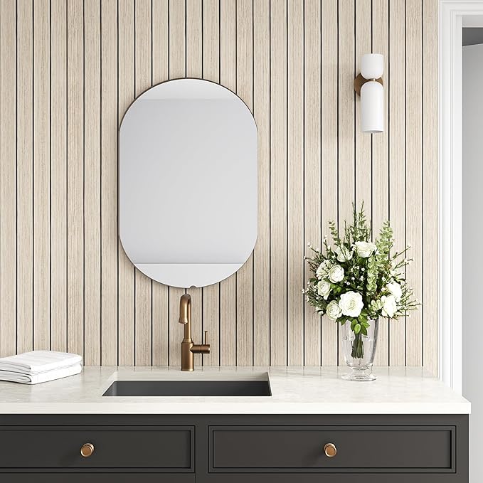 VEELIKE Coastal Oak Wood Wall Panels Peel and Stick Light Oak Wood Slat Wall