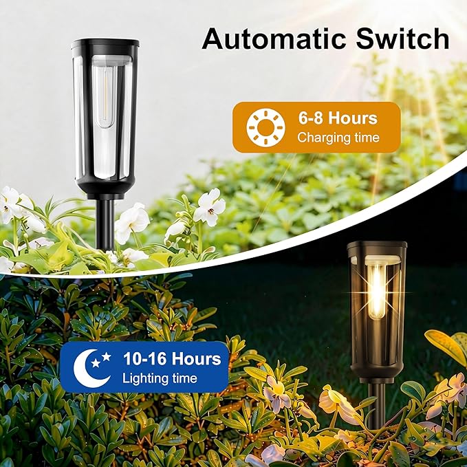 Solar Pathway Lights Outdoor Waterproof IP65, 8 Pack Warm White Solar Walkway Lights, Auto On/Off Outdoor Light for Lawn Garden Patio Driveway Decor Landscape Lighting