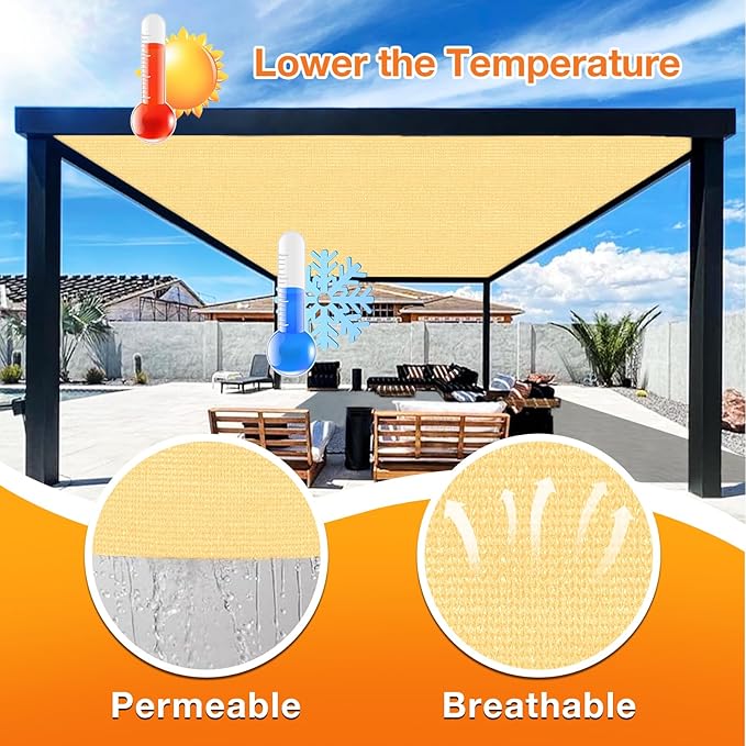 Artpuch Outdoor Pergola Shade Cover 4x15 FT Sun Shade Cloth with Grommets Sand 90% UV Protection Canopy Patio Privacy Screen (Customized Available)