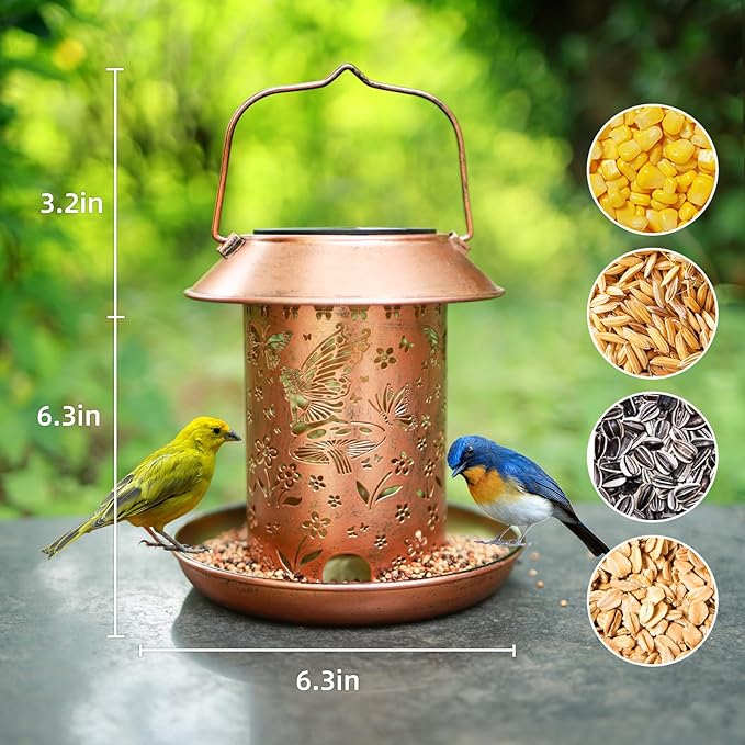Bird Feeders for Outdoors Hanging Metal Butterfly Solar Bird Feeder Waterproof Solar Lantern Decor Garden Gifts for Women Mom Friends Birds Lovers Decoration for Yard,Patio,Lawn,Christmas