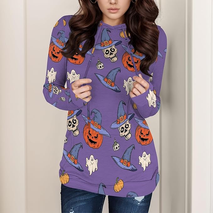 Halloween Sweatshirts For Women Long Sleeve Spooky Graphic Sweatshirts Pumpkin Pullover Halloween Party Club Wear