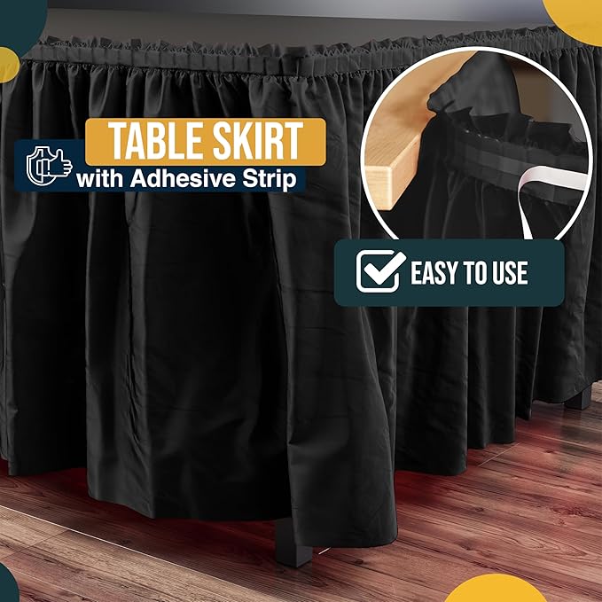 Exquisite Ruffle Table Skirt Black Pack Of 12, 14 Ft Long Table Skirts for Rectangle Tables 6ft Plus or Round Tables Skirts with Adhesive Strip for Gender Reveal Decor & Happy Birthday Parties