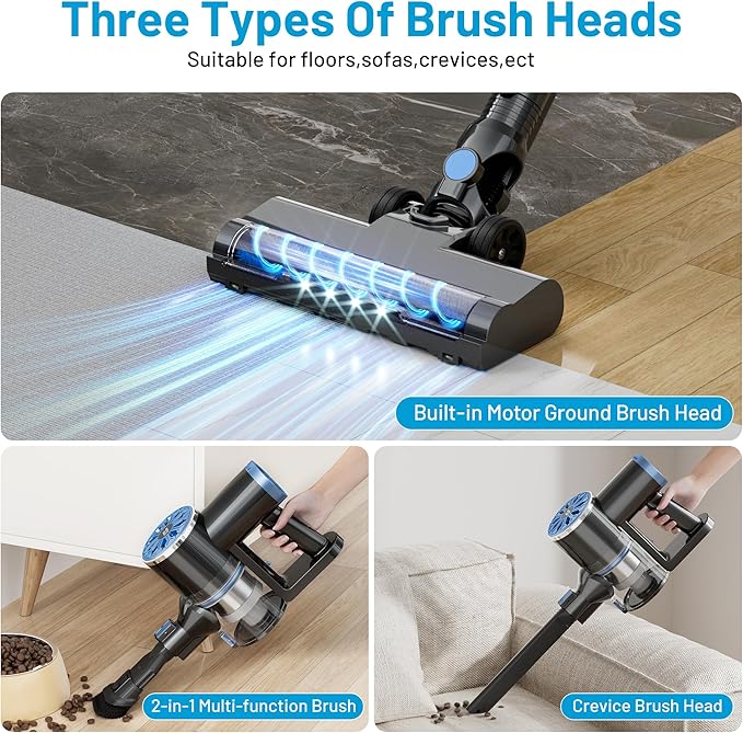 VIPSUN Cordless Vacuum Cleaner with Self-Standing, LED Screen Stick Vacuum Cleaners for Home, Lightweight Powerful Suction Vacuum, 6-in-1 Rechargeable Vacuum for Carpets, Pet Hair, Hardwood Floors