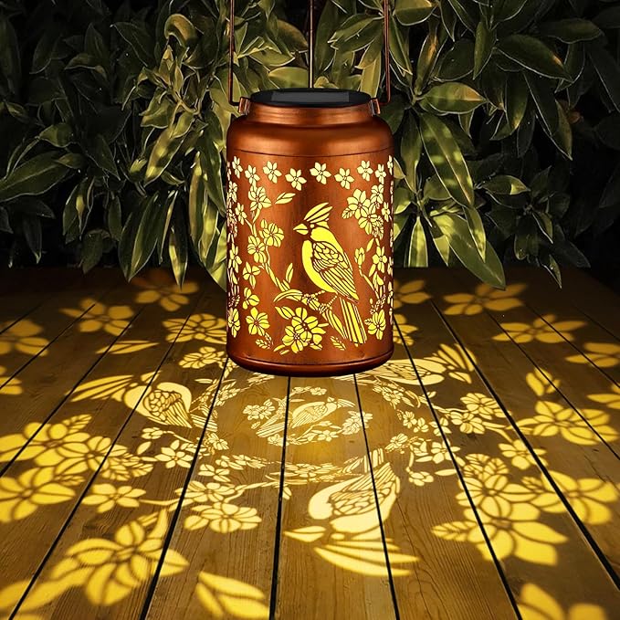 Red Bird Solar Lanterns Outdoor Waterproof Garden Decor Birthday Gifts for Women Mom Grandma Hanging Lights Metal Decoration Outside for Yard, Patio,Backyard,Porch