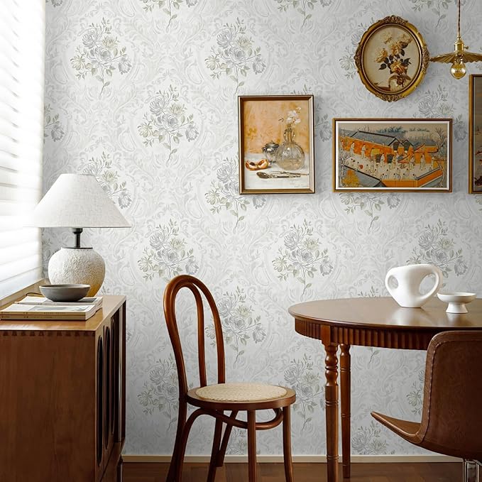 Ismoon Vintage Peel and Stick Wallpaper Floral Contact Paper Boho White and