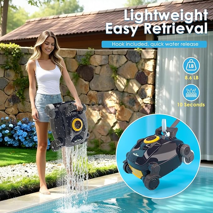 Cordless Robotic Pool Cleaner, Wall Climbing, Lightweight, Extended Battery Life, 8L Large Capacity, Advanced Dual-Motor, X1 Auto Pool Vacuum for Inground & Above Ground Pools Up to 1100 Sq.Ft, Orange