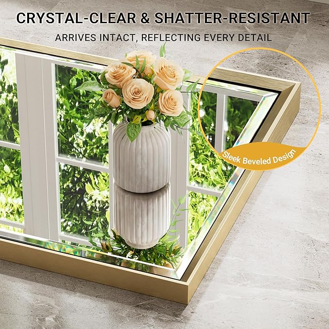 Gold Bathroom Mirror, 30x36 Brushed Gold Bathroom Mirror Beveled Edge,