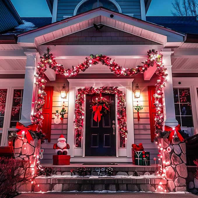JMEXSUSS 500 LED Red and White Christmas Lights, 8 Modes 163ft String Lights Plug in with Remote Control, Clear Wire Christmas String Lights Outdoor Waterproof for Outside Tree Yard Wedding