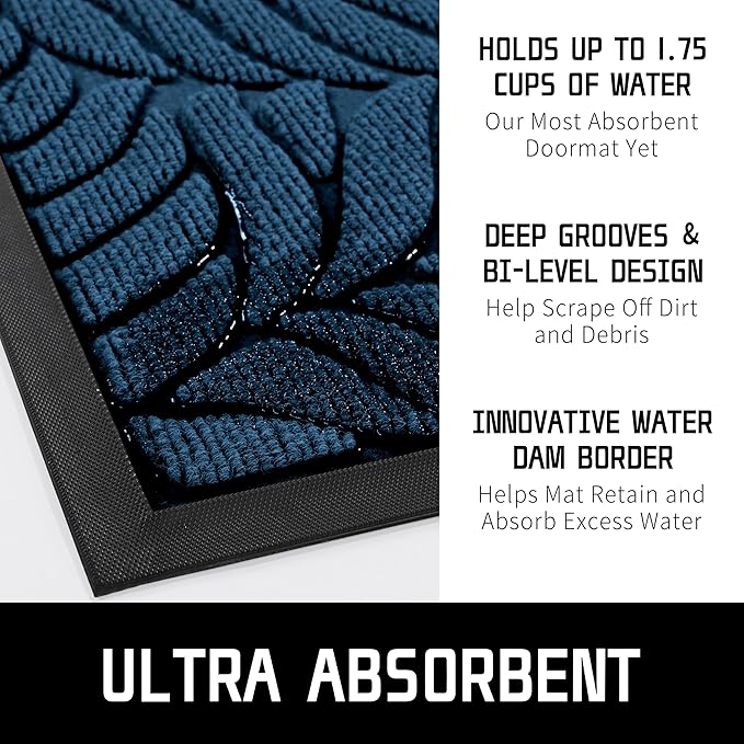 Yimobra Front Door Mat Outdoor Indoor, 47x32 All-Season Waterproof Welcome Mat, All-Weather Outside Entrance Mat, Non-Slip Patio Porch Doormat, Low Profile, Fade Resistant, Blue