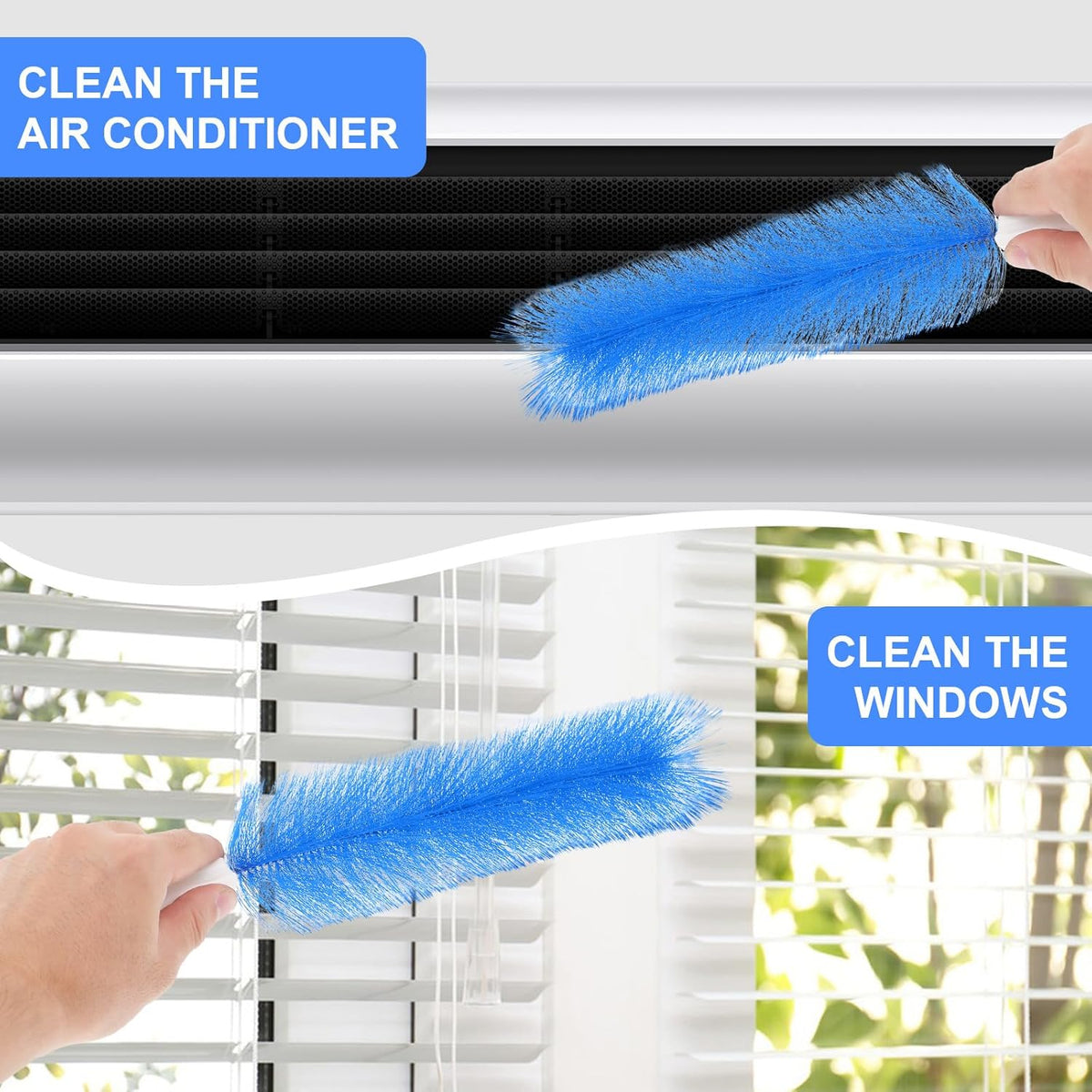 2 Pcs Fan Cleaner Brushes, Bendable Fan Cleaning Brush Cobweb Duster Set Microfiber Head Washable Brush for Ceiling Fan Air Vents Curtains Cars Box Fan(Blue)