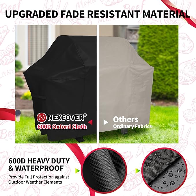 NEXCOVER 64 Inch Grill Cover - 600D Heavy Duty Waterproof and Weather Resistant BBQ Cover for Weber, Char Broil, Nexgrill, Brinkmann, Holland - Fade Resistant, Black