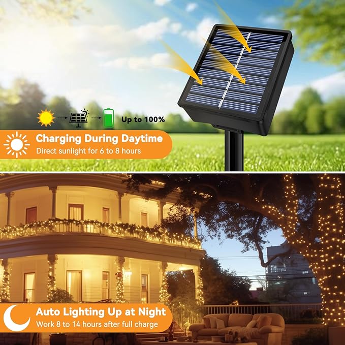 Solar String Lights Outdoor Waterproof 6 Pack Total 198ft 600LED 8 Modes Twinkle Lights Solar Fairy Lights for Patio, Garden Yard Party Tree Christmas Halloween Decoration, Warm White