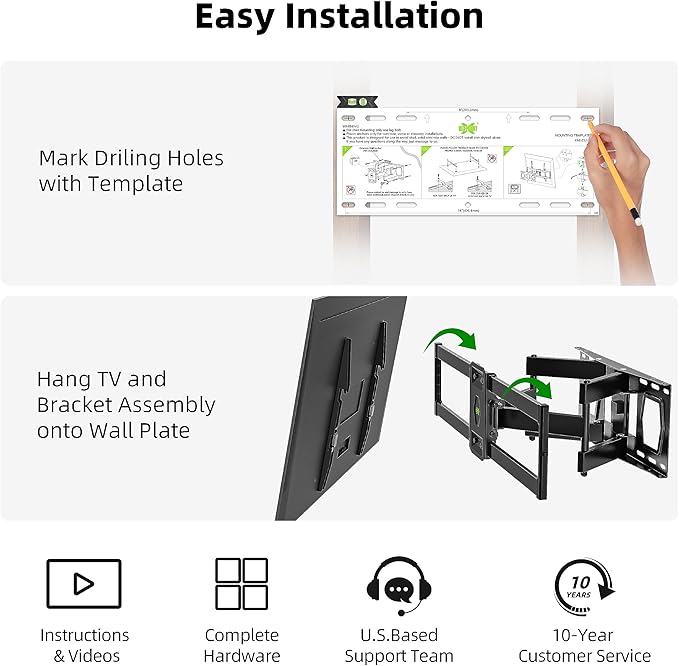 Full Motion TV Wall Mount for Most 37"-84" Flat Screen TV, Swivel or Tilt TV Wall Bracket with Dual Articulating Arms, for 12"-16" Wood Studs, Max VESA 600x400mm, Load 120 lbs by USX MOUNT