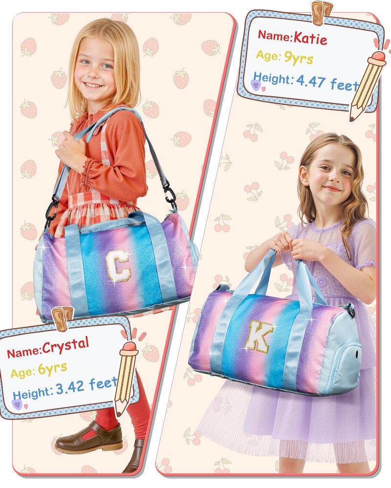 Vogewood Gifts for Girls-Girl Gym Bag with Shoe Compartment, Kid Personalized Weekender Overnight Bags, Initial Travel Tote with Makeup Pouch, Gift for 3 4 5 6 7 Year Old Kids (Letter T)
