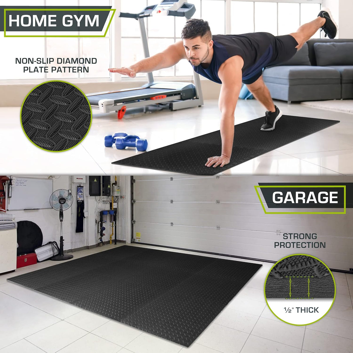 ProsourceFit Puzzle Exercise Mat - Water-Resistant EVA Foam Tiles for Home Gym | Black, 24"x24", 48 Sq Ft (12 Tiles)