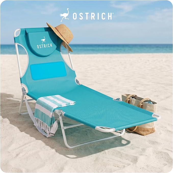 Ostrich the Ladies Comfort Lounger with Chest Support, Foldable and Portable Reclining Outdoor Patio Beach Lawn Camping Pool Tanning Chair, Aqua