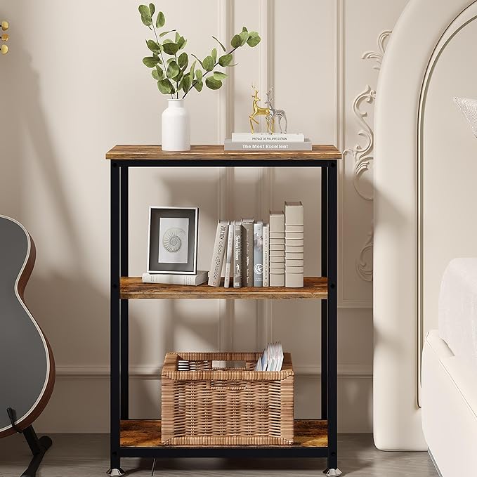 VECELO Tall End Side Table,30" Height Nightstand with 3-Tier Storage Shelf for Living Room Bedroom Office Hallway Study