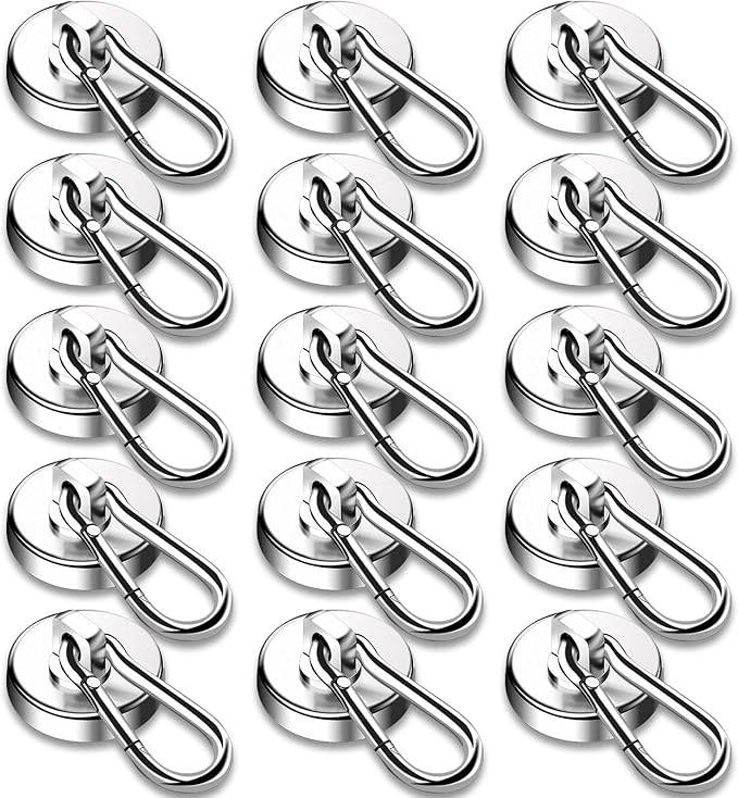 DIYMAG Magnetic Hooks, 110LBS Heavy Duty Neodymium Magnetic Hooks with Swivel Carabiner Hook,Great for Your Refrigerator and Other Magnetic Surfaces, Pack of 15
