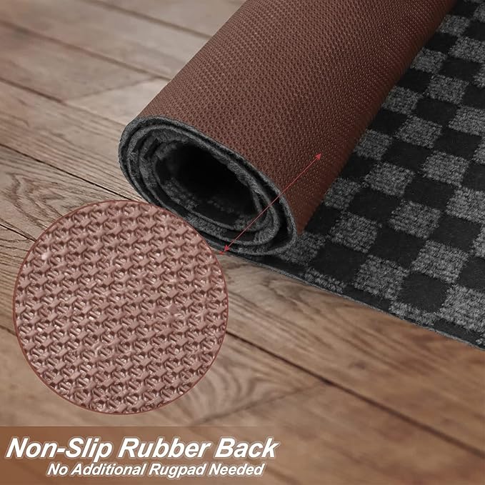 4' x 47' Runner Rugs with Rubber Backing, Indoor Outdoor Utility Carpet Runner Rugs, Checkered Gray, Can Be Used as Aisle for The RV and Boat, Laundry Room and Balcony