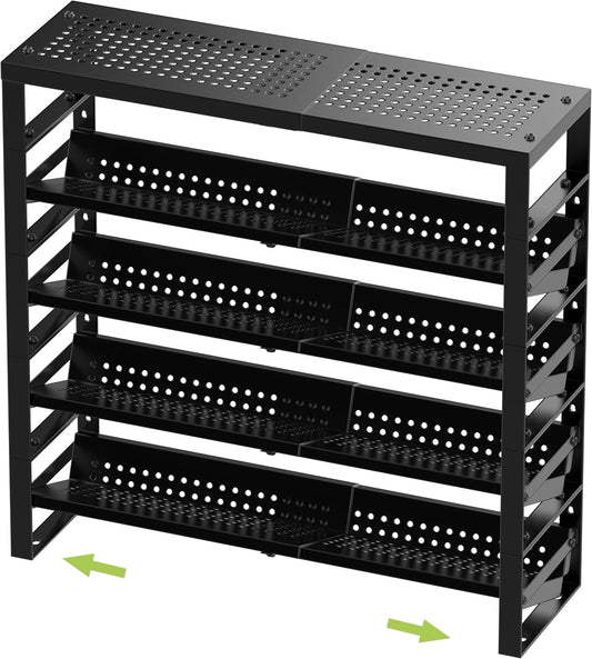 Expandable, Stackable, Adjustable Spice Rack kitchen Organizer,Metal Pantry Storage Shelves - Multi-Tier Shelf for Cabinet, Countertop, Pantries, Cupboard or Wall Mount,Black