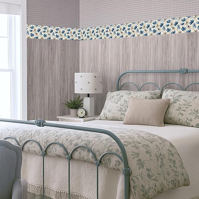 Blue Floral Wall Border 196x4 Inch Peel and Stick Vintage Flower Wallpaper