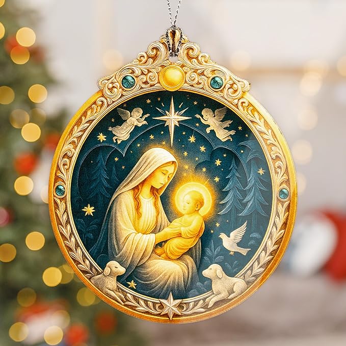 Nativity Mary and Baby Jesus Ornament – Nativity Ornament – Religious Gifts – Christian Decor – Christmas Ornament – Christmas Ornament 2025 – White Elephant Gifts - Xmas Tree Funny Decoration