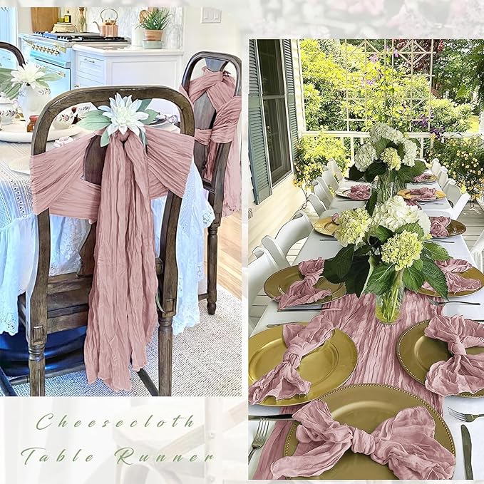 25 Pack Dusty Pink Cheesecloth Table Runner 17 x 108 Inch Gauze Table Runner Fabric Semi Sheer Cheese Cloth Table Decor Bulk for Rustic Romantic Wedding Baby Shower Table Decoration