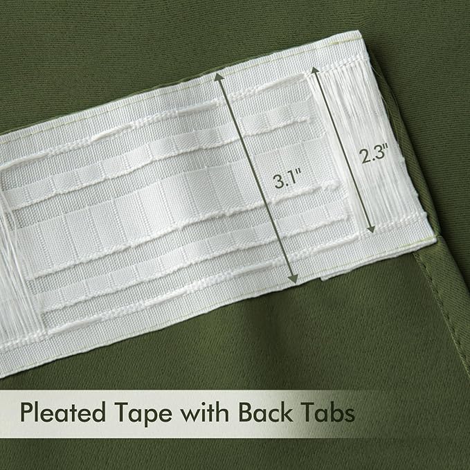 MIULEE Olive Green Back Tab Blackout Curtains 90 Inches Long 2 Panels Set