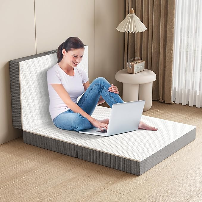 Tri-Fold Memory Foam Mattress, 4 inch Twin Folding with Washable Covers, Reversible Design, Foldable Topper for Travel&Guests, 75"×38"×4"