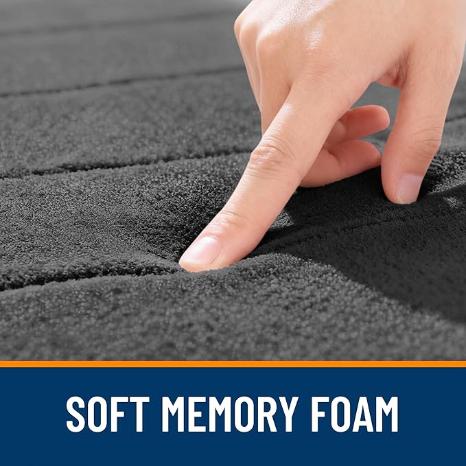 OLANLY Memory Foam Bath Mat 70x46, Super Soft Absorbent Bathroom Rugs, Quick Dry, Machine Washable Shower Floor Rugs, Bathmat Carpet, Bathroom Home Decor Accessories, Black