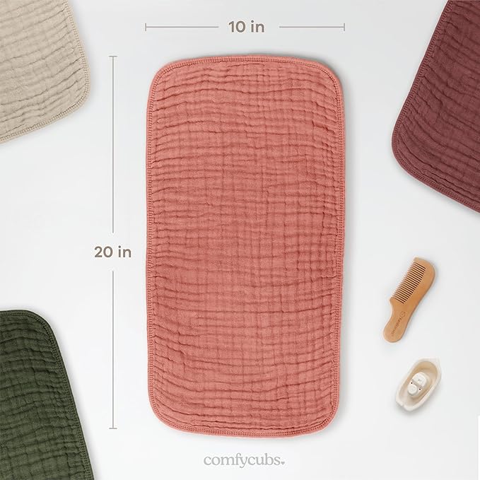 Comfy Cubs Muslin Burp Cloths 20" x 10", Pack of 6 - Large, 6-Layer, Ultra Absorbent 100% Cotton for Baby Drool and Messes - Soft, Safe & Gentle Baby Burp Cloths Set for Boys & Girls - Dusty Rose