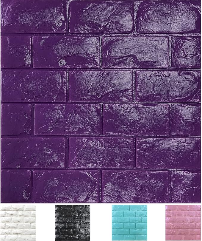 30PCS 3D Wall Panels Peel and Stick Faux Brick Wallpaper Purple Self Adhesive