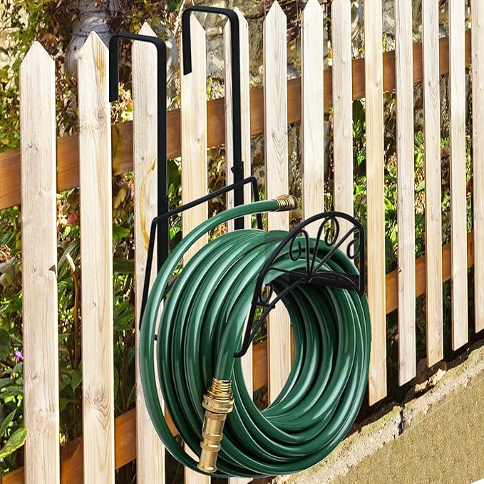 Garden Hose Holder for Outside Yard Hang Over the Door and Fence, Holds Up to 150Ft, Black