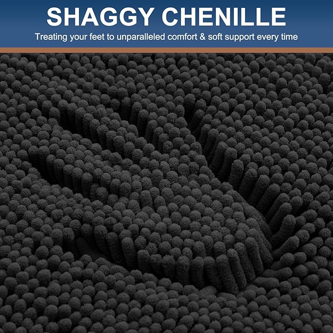 Smiry Luxury Chenille Toilet Rugs U-Shaped 24x20, Soft Absorbent Non-Slip Contour Bathroom Rugs for Toilet, Machine Washable Contoured Bath Mats, Black