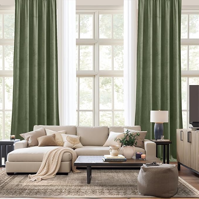 NICETOWN Sage Green Blackout Curtains 72 inches Long 2 Panels, Farmhouse and