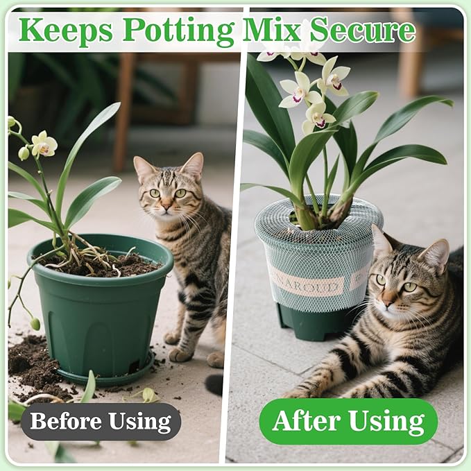 MAQIHAN Plant Pot Covers - 2 Pcs Mesh Pots for Plants Flower Pot Covers Orchid Pots Nettting Mesh Cover Plant Soil Protector Cover for Potted Orchid Bark Soil Containment (M,XL)