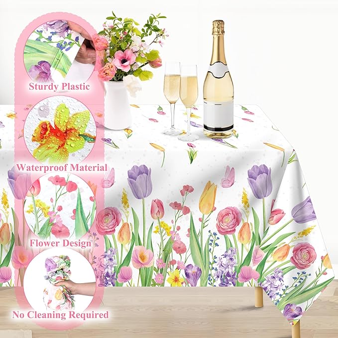 Kochorie 100 Ft x 54 Inch Spring Flower Tulip Tablecloth Roll Plastic Floral