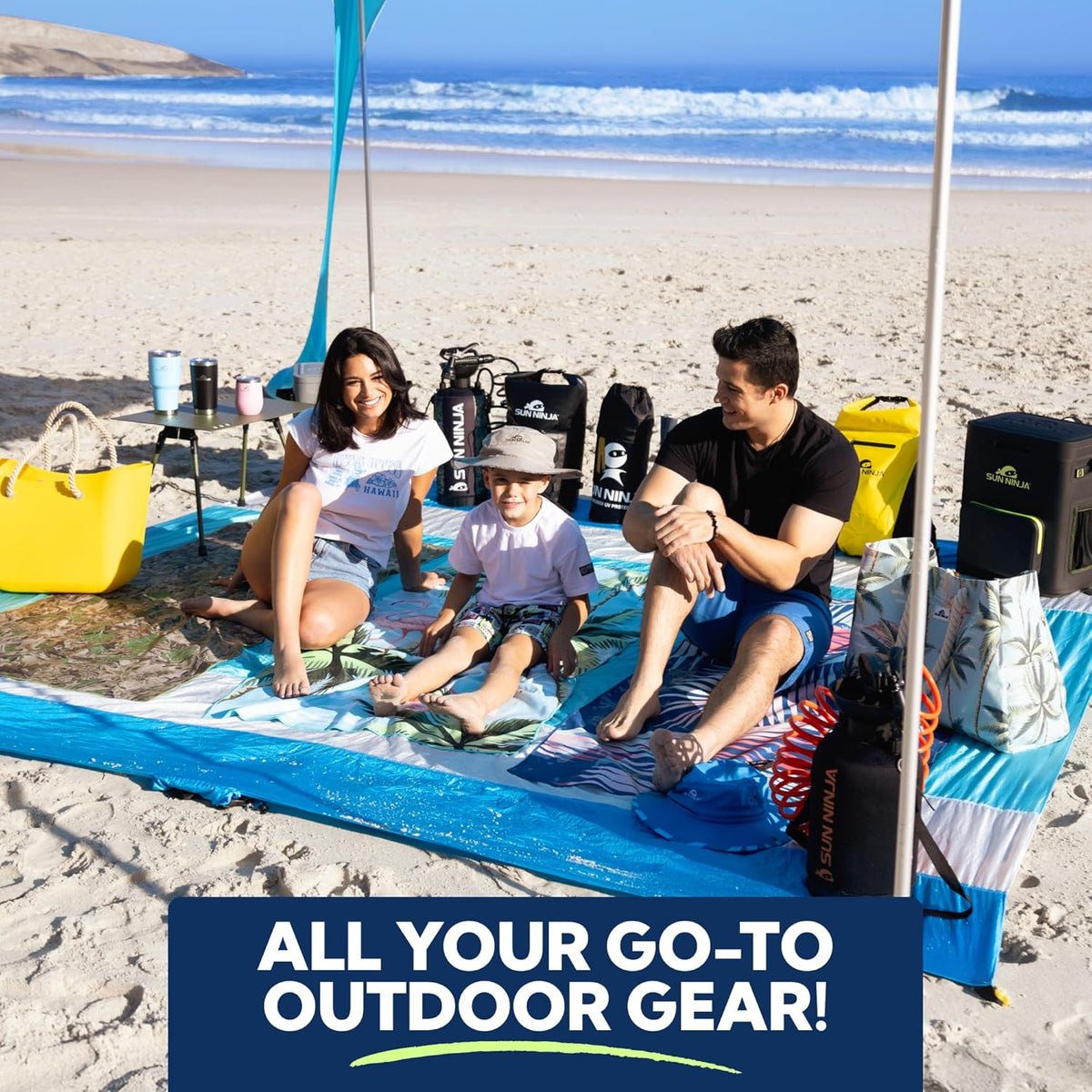 SUN NINJA Beach Tent Sun Shelter | UPF50+ Easy Pop-Up Canopy for Camping & Picnics - Includes Sand Shovel & Stability Poles