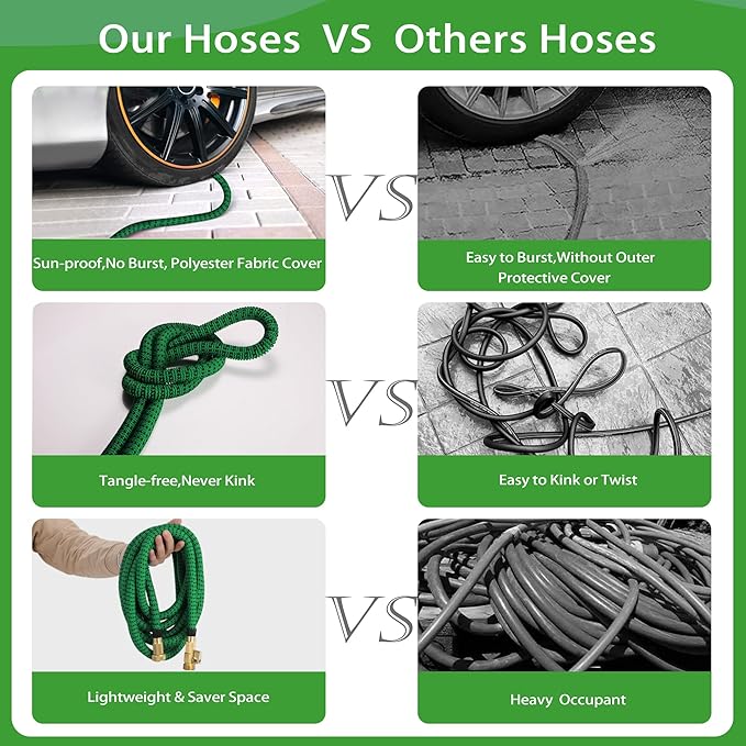 100 ft Expandable Garden Hose-2026 Newly Upgraded Expanding Garden Hoses with 10 Function Spray Nozzle, Extra Strength Fabric, Leak-Proof, Lightweight, Kink-Free Flexible Retractable Hose (GreenBlack)