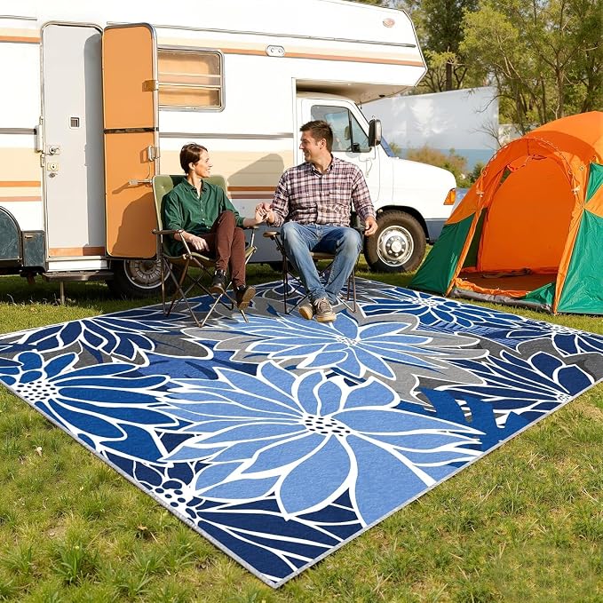 ZonLi Colorful Outdoor Rug 6x9Ft Waterproof Multicolored Indoor Area Rug Washable Outdoor Patio Rugs Tropical Floral Non Slip Outdoor Carpet for Living Room, Pool,Backyard,Deck,Camping