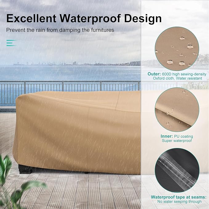 Patio Furniture Set Cover Waterproof, Heavy Duty Furniture Covers for Outdoor Sectional Sofa Set Wicker Rattan Table Chair Rectangular,98"L×78"W×30"H,Brown