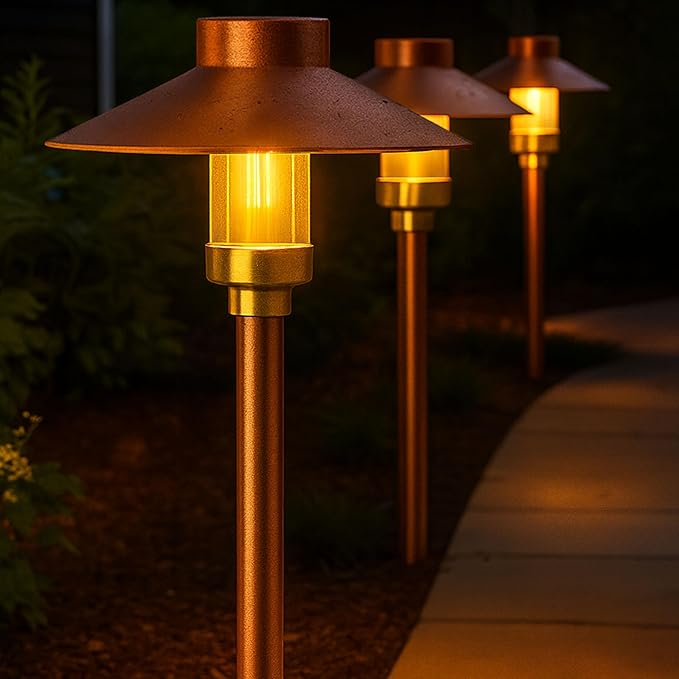 LED Pathway 126 Landscape Light 12V Solid Copper Low Voltage 4W G4 LED Light Bulb Warm White Included Outdoor Mushroom Security Garden Patio Area Light for Beautiful Bright Long Lasting