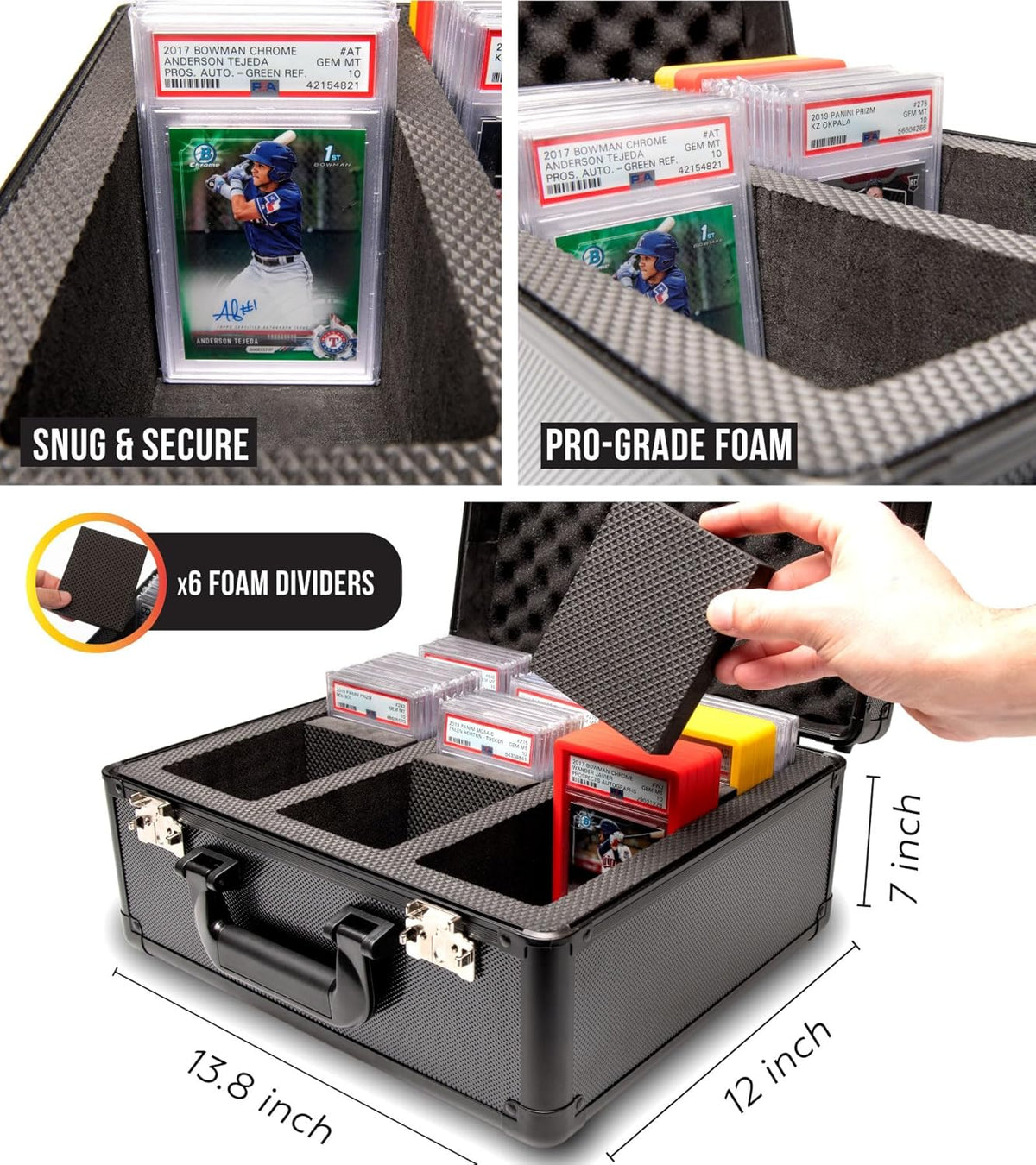 SLAB ARMOR Graded Card Storage Box - 3 Row Case for 120+ PSA Slabs | Black with TSA Approved Lock