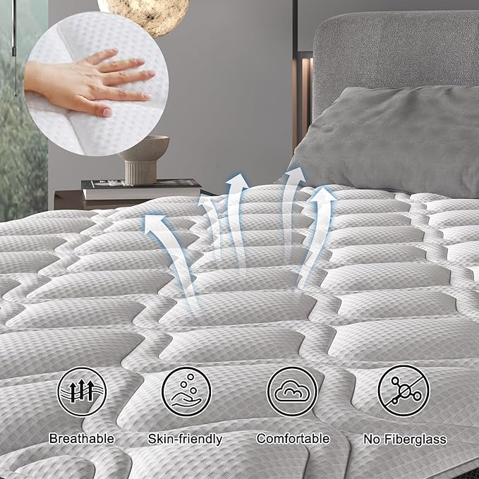 Queen Mattress, 10 Inch Hybrid Mattress in a Box with Individual Pocket Spring, Gel Memory Foam and Euro Top, Medium Firm Feel with Motion Isolation, Pressure Relief, Edge Support,Queen Size Black