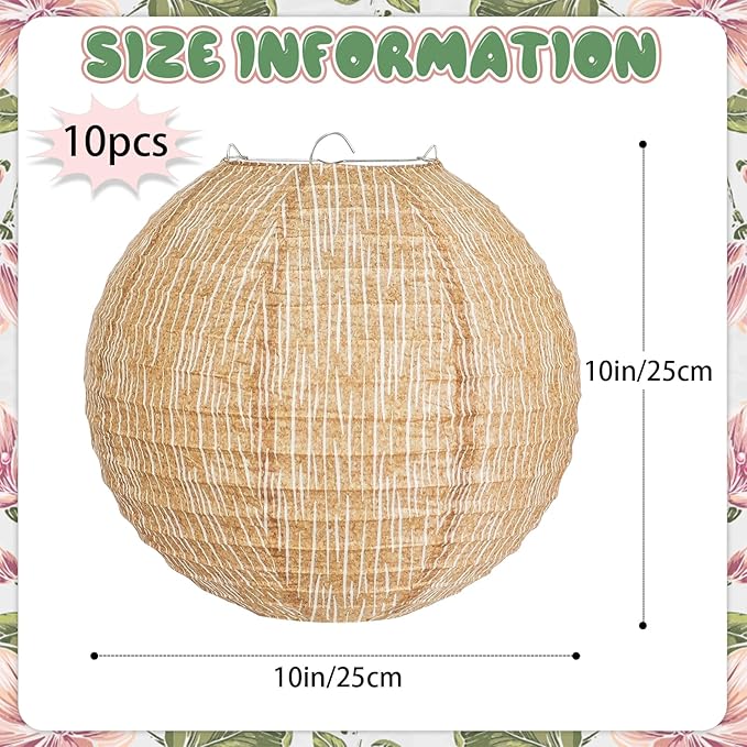 10Pcs 10" Boho Fall Party Decorations, Hanging Round Print Burlap Paper Lanterns for Office Ceiling Home Patio Neutral Baby Bridal Shower Wedding Rustic Boho Classroom Decor (10inch)