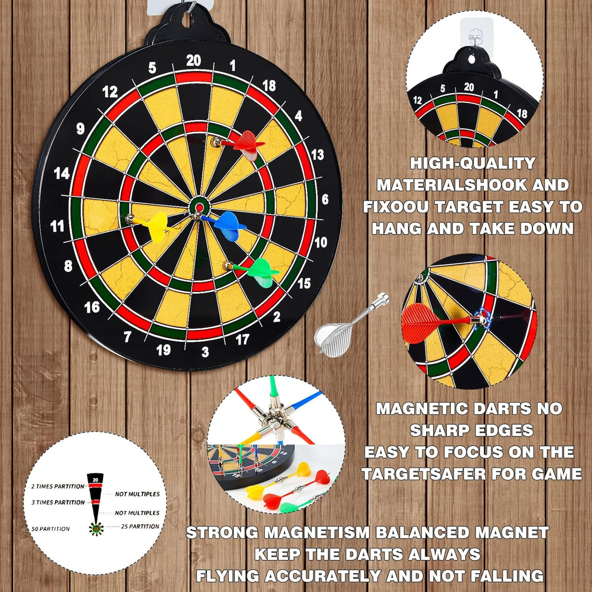 Skiennix 2-in-1 Double-Sided Magnetic Dart Board - Safe Dart Game Set for Kids & Adults | Includes 12 Darts & 12 Sticky Balls