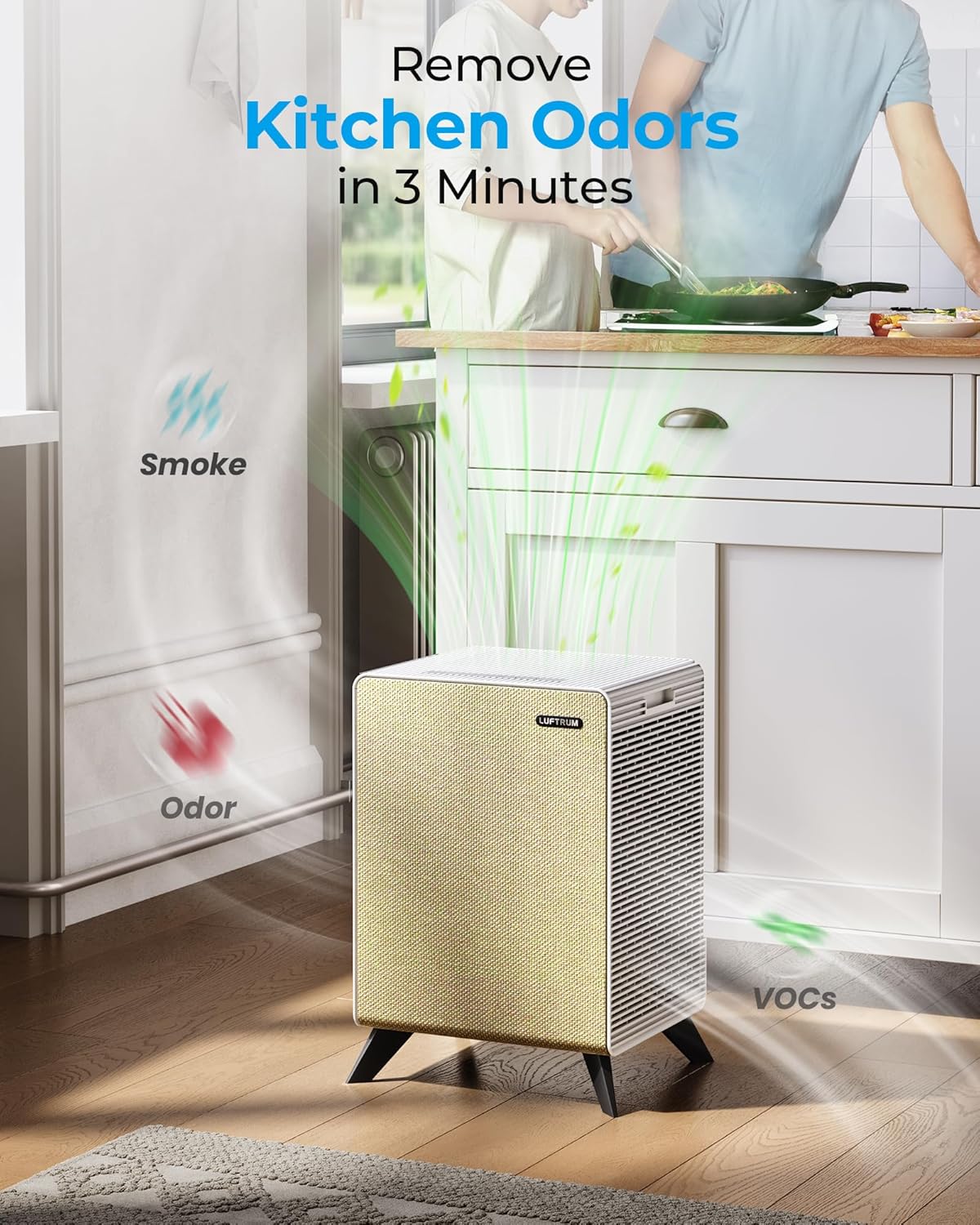 Air Purifiers for Home Large Room Up to 2250 ft² - Remove 99% of Smoke Allergies Pet Dander Odor - Dual 3-Stage Filter of Washable Filter and with AQI, Auto Mode, Sleep Mode, Beige, Large