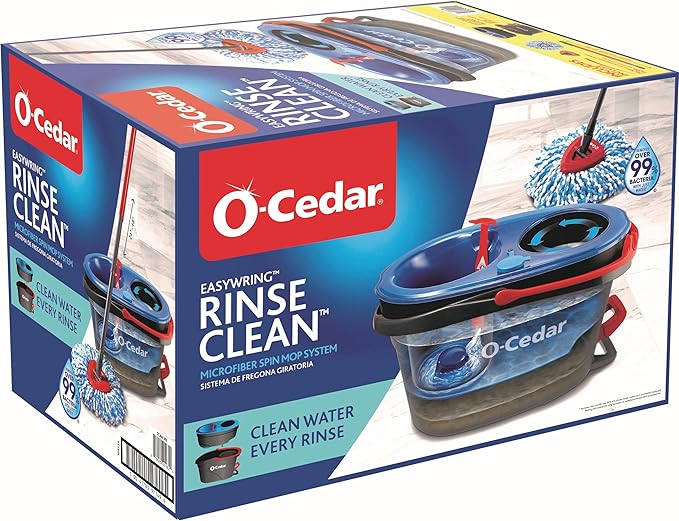 O-Cedar RinseClean Spin Mop & Bucket System | Clean with Water | Removes 99% of Bacteria Plastic